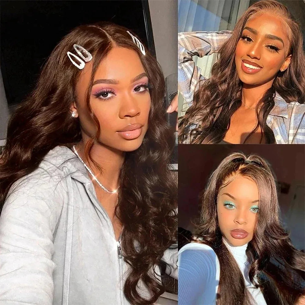 Chocolate Brown Body Wave Lace Front Human Hair Wigs