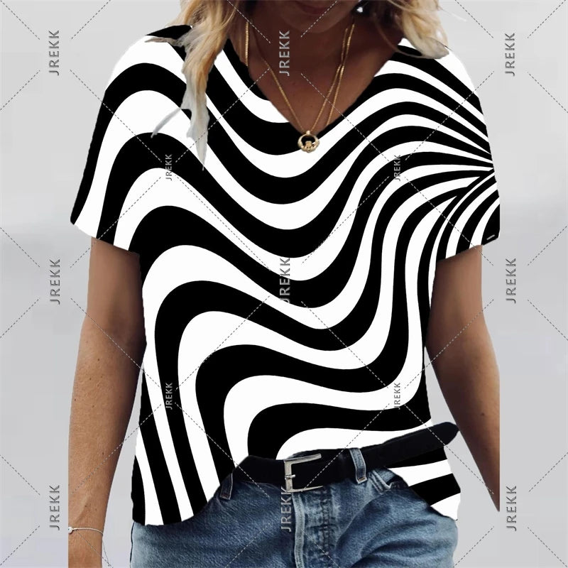 V Neck Art Print Tee Shirts