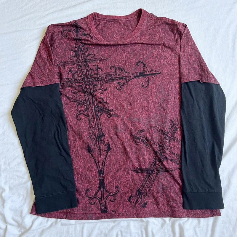 Cross Cyber Goth Patchwork E-girl Tees