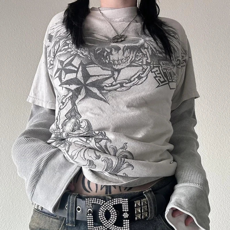 Cross Cyber Goth Patchwork E-girl Tees