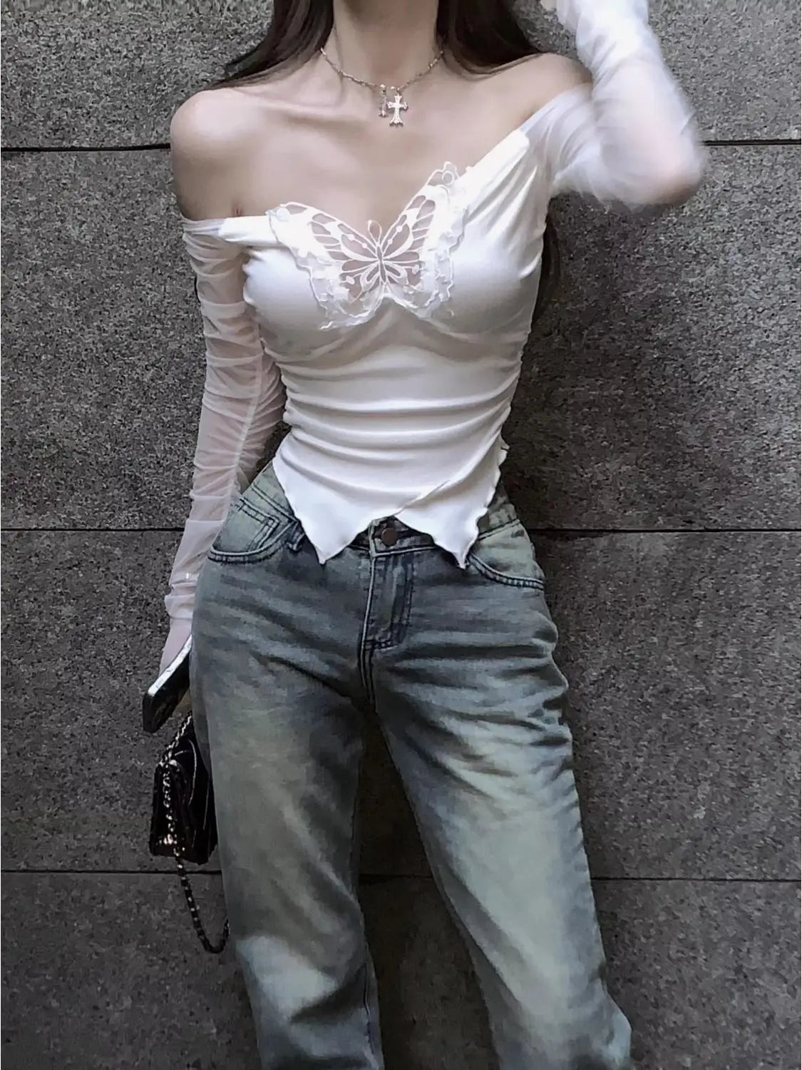 Deeptown Korean Style Off Shoulder T Shirts