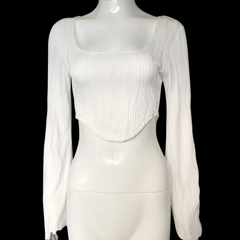 Sleeve Textured Crop Tops
