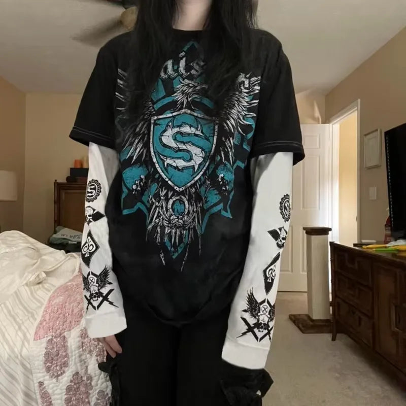 Cross Cyber Goth Patchwork E-girl Tees