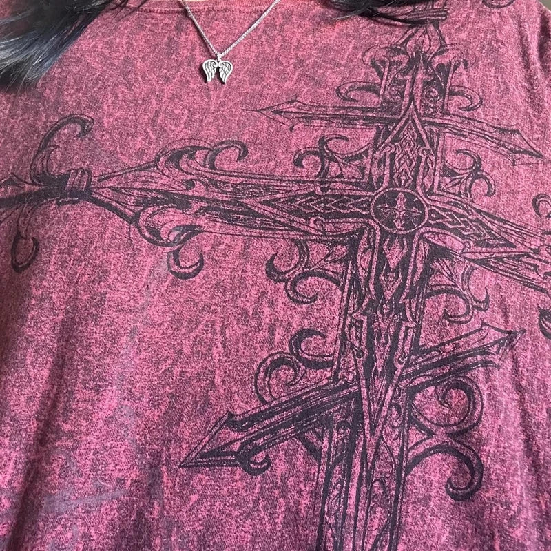 Cross Cyber Goth Patchwork E-girl Tees