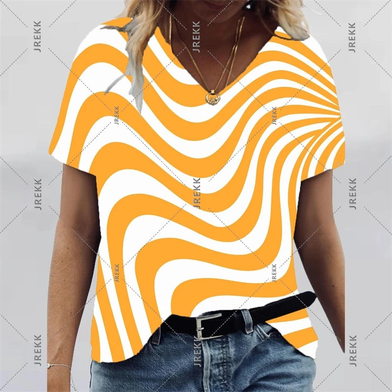 V Neck Art Print Tee Shirts
