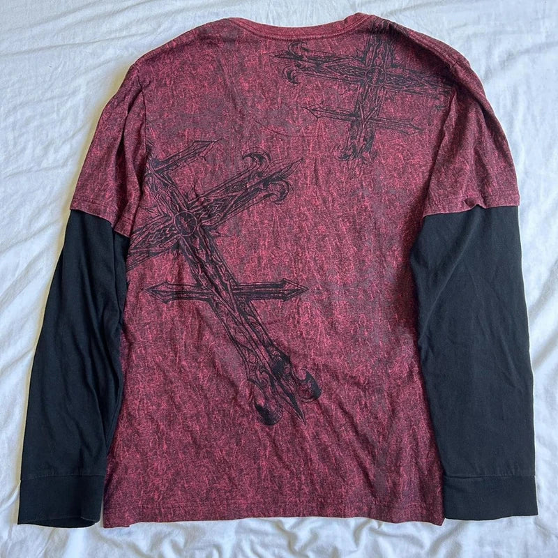 Cross Cyber Goth Patchwork E-girl Tees