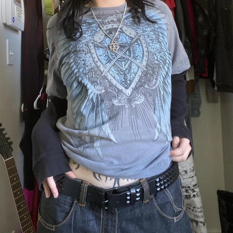 Cross Cyber Goth Patchwork E-girl Tees