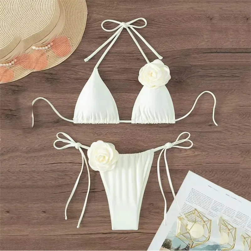 Flower Bandeau Thong Bikini
