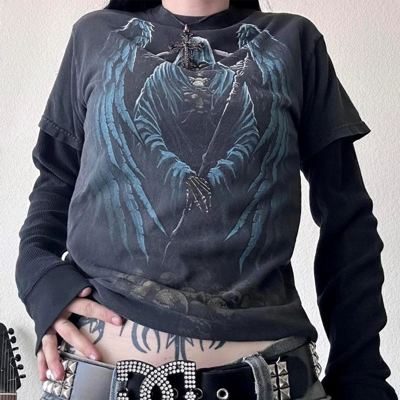 Cross Cyber Goth Patchwork E-girl Tees