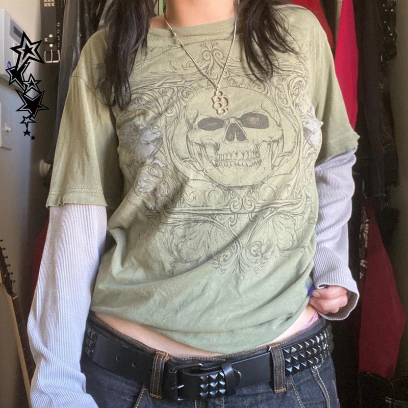 Cross Cyber Goth Patchwork E-girl Tees