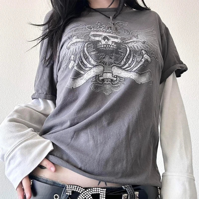 Cross Cyber Goth Patchwork E-girl Tees
