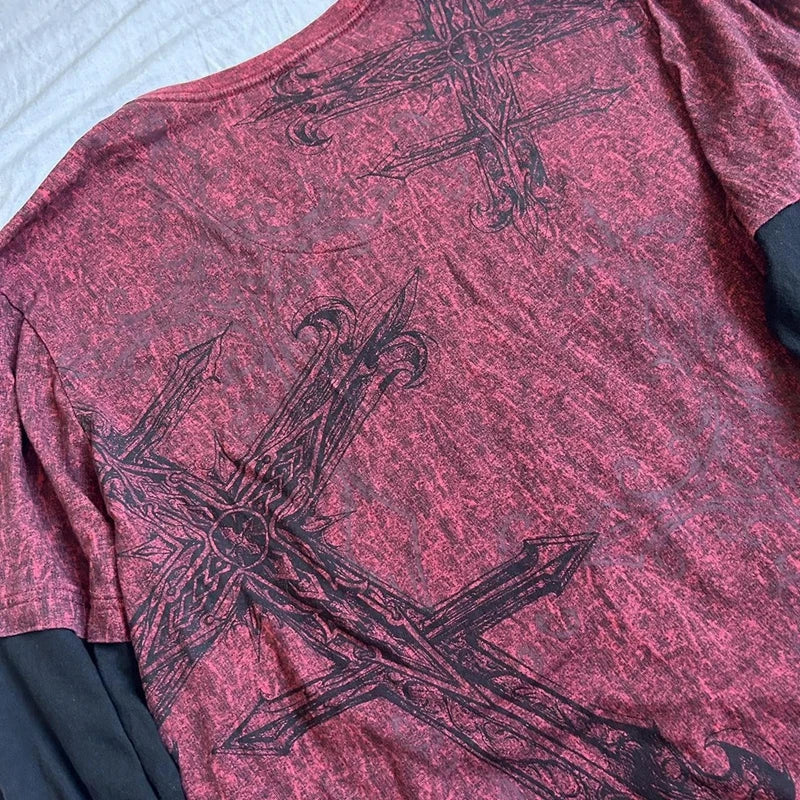 Cross Cyber Goth Patchwork E-girl Tees