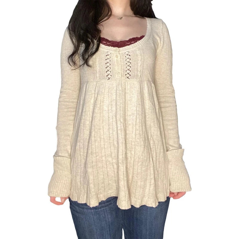 Vintage Long Sleeve Babydoll Knitted Sweater Tops