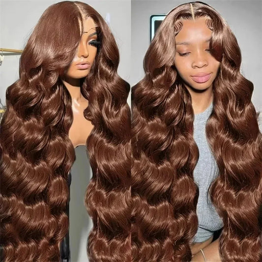 Chocolate Brown Body Wave Lace Front Human Hair Wigs