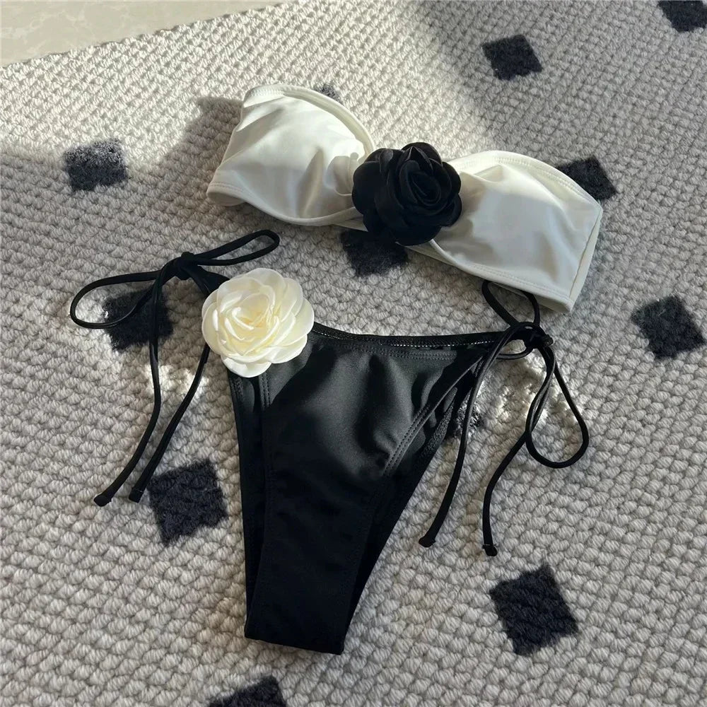 Flower Bandeau Thong Bikini