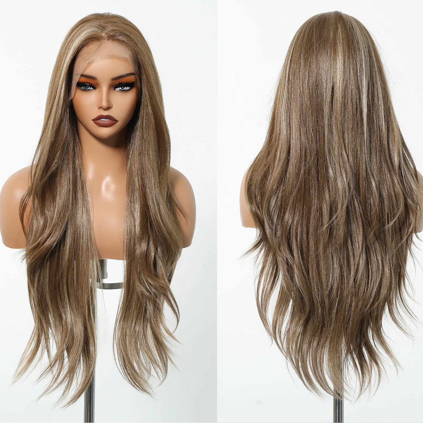 13*6 Lace Frontal Wig Synthetic Hair Blonde Mixed Brown Wig
